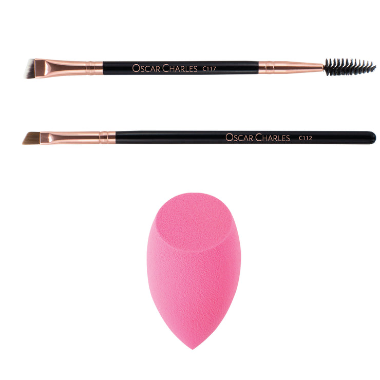 Oscar Charles 12 Piece Luxe Radiance Pro Makeup Brush Set & Makeup Holder Rose Gold/Black
